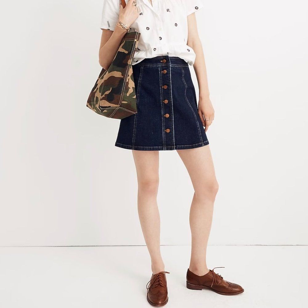 Madewell A-Line Mini Skirt Button-Front Edition Stretch Dark Blue 0 - Picture 6 of 6